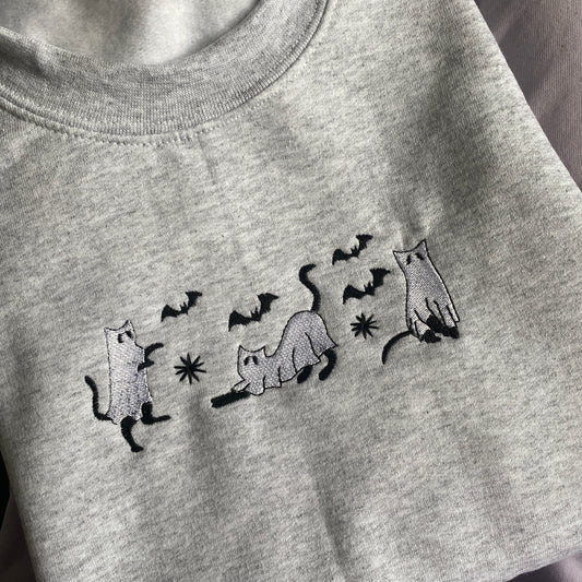 Spooky Cat Embroidered Sweatshirt