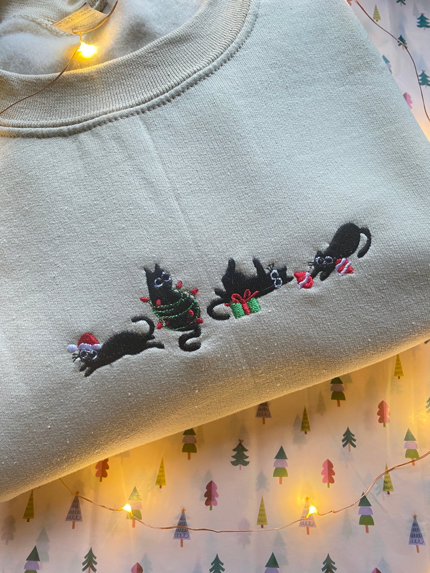 Christmas Cats Embroidered Sweatshirt