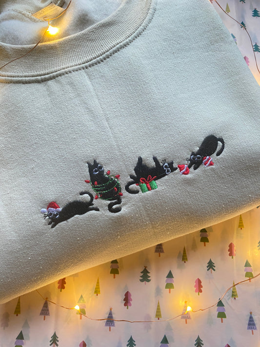 Christmas Cats Embroidered Sweatshirt