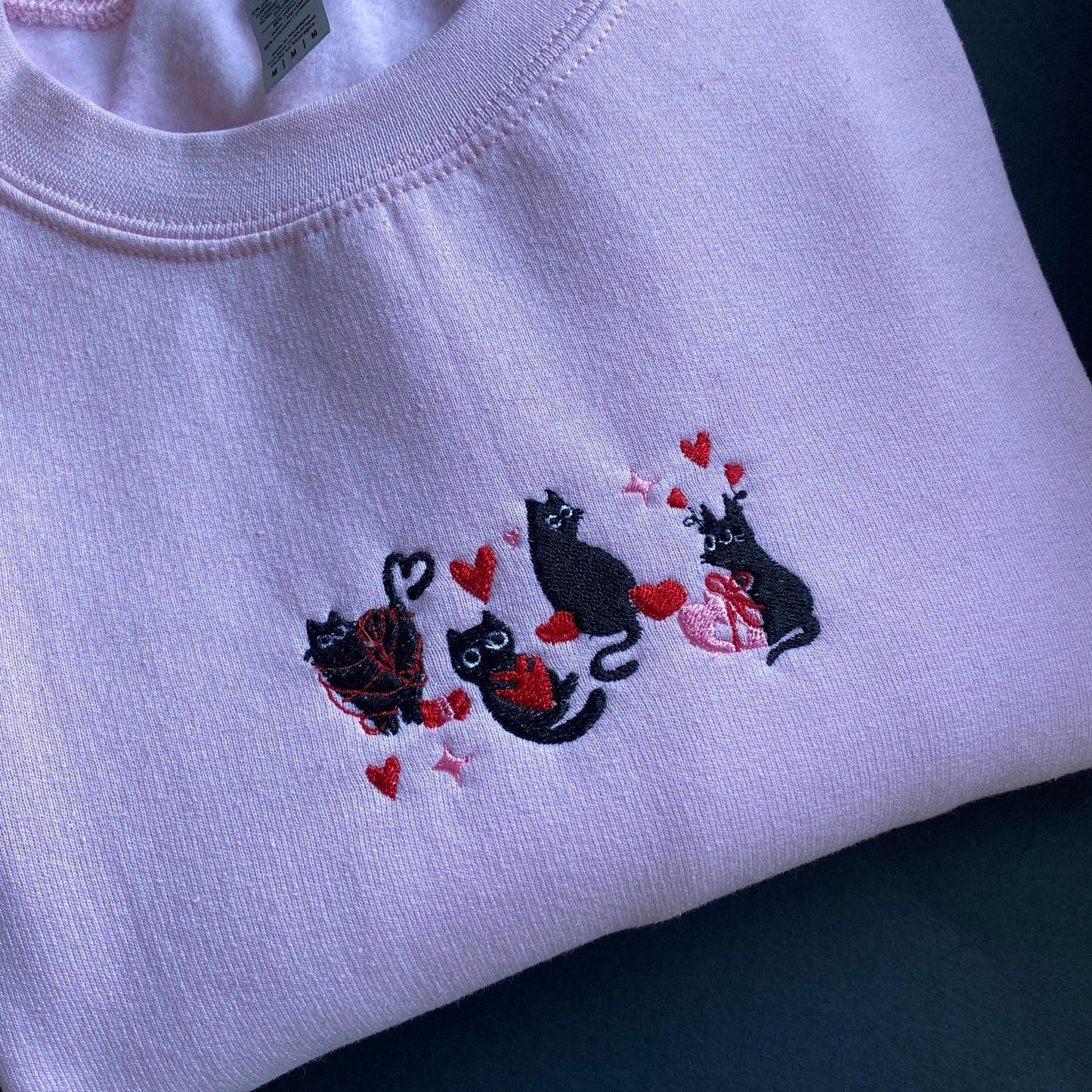 Valentine Cat Embroidered Sweatshirt