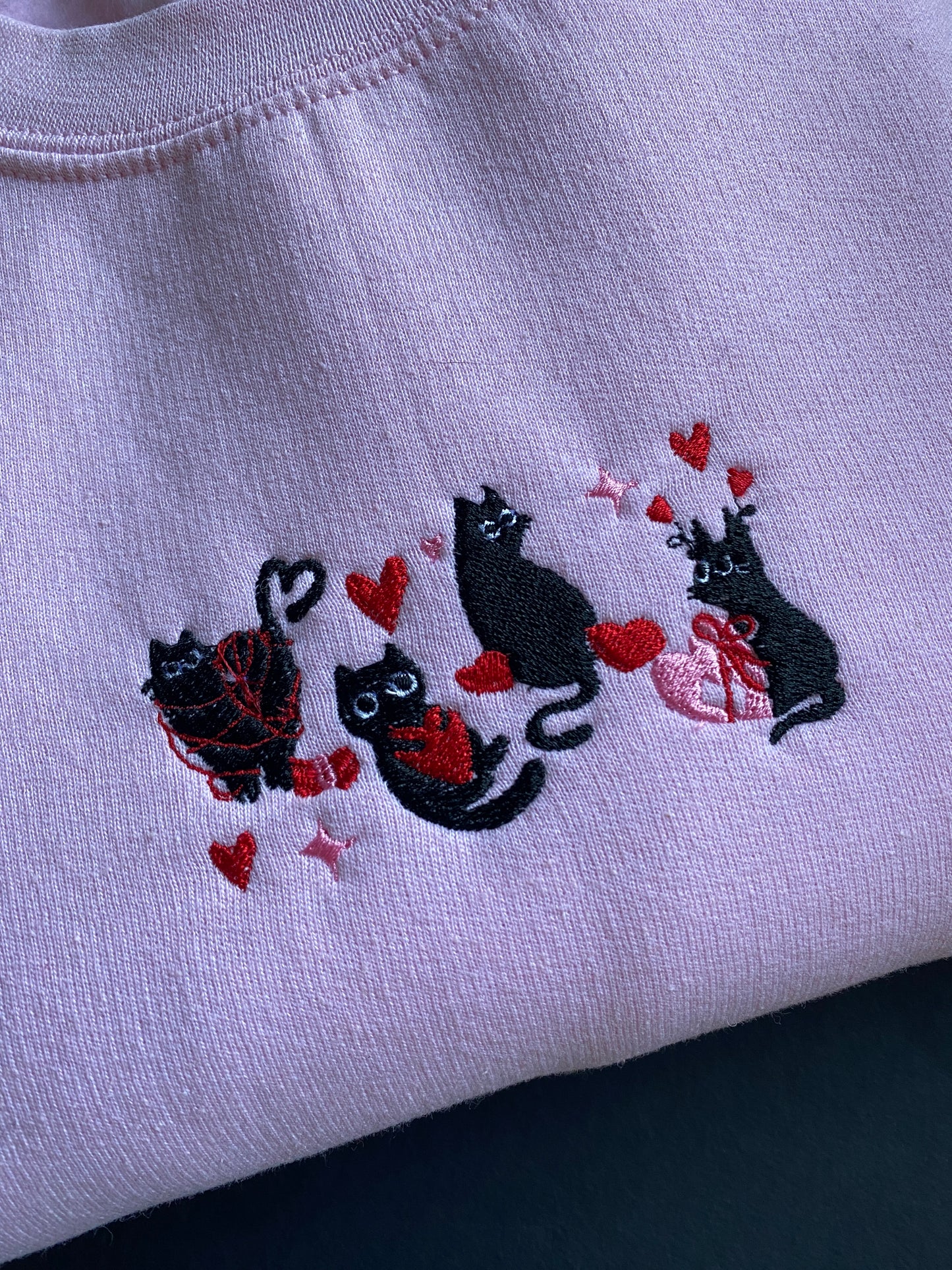 Valentine Cat Embroidered Sweatshirt