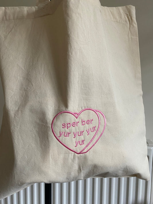 Custom Text/ Heart Embroidered Tote Bag